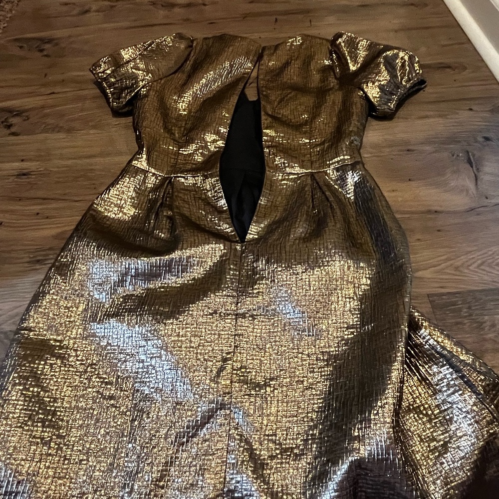 Loft Metallic Jacquard V-Neck Mini Flare Dress- size 0 Petite - Picture 16 of 16
